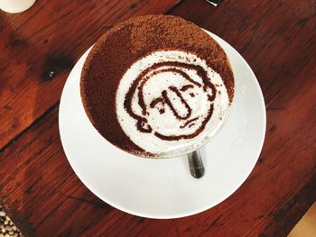 High angle view of coffee on table