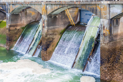 High angle view of dam by river