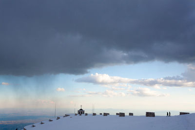 Scenic view of snow covered landscape against sky