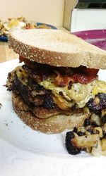 Close-up of burger in plate