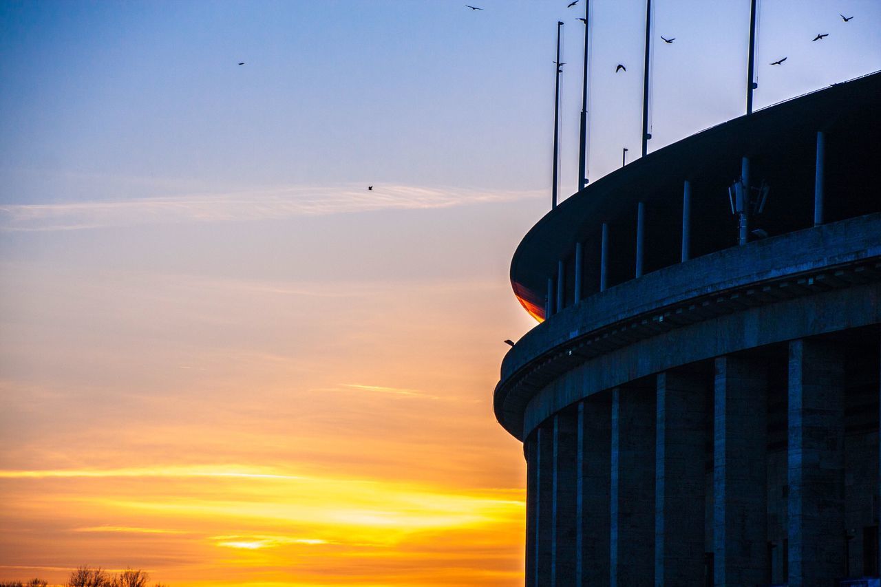 sunset, sky, orange color, architecture, politics and government, outdoors, no people, skyscraper, day