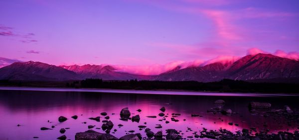 Scenic view of lake against sky during sunset