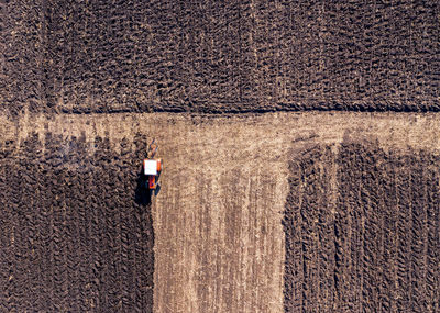 Aerial view of machinery on agricultural field