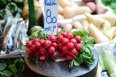 Close-up of radishes for sale at market