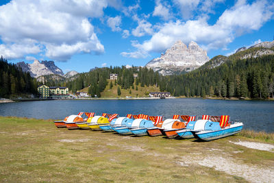 Lake misurina and the mountains tre cime di lavaredo, italy