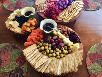 High angle view of fruits in bowl on table