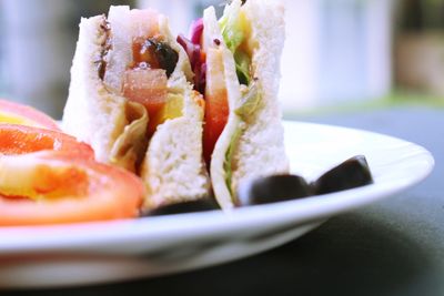 Close-up of breakfast in plate on table