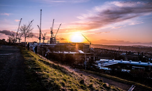 Sunset over construction site