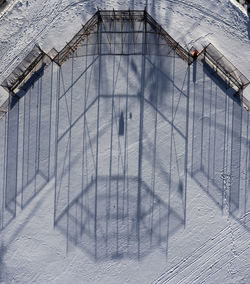 High angle view of railing by building