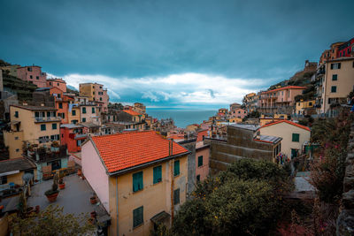 High angle view of townscape against sky