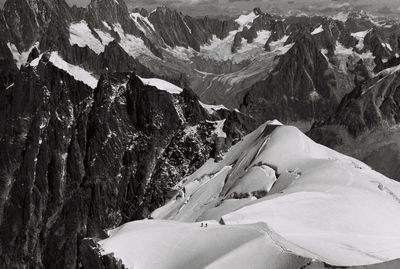 High angle view of rocky mountains during winter