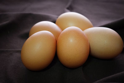 High angle view of eggs on table