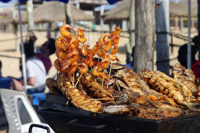 Close-up of meat for sale at market stall