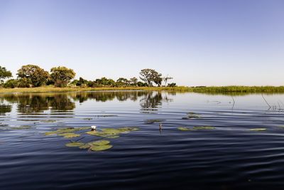 Clear lake against clear sky