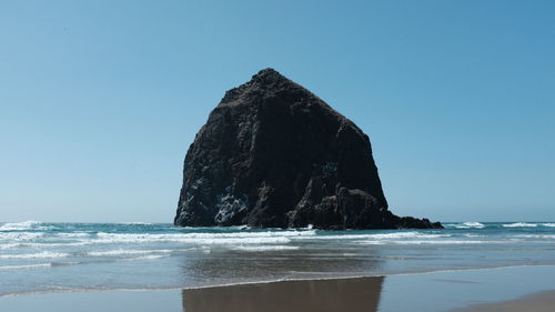 Scenic view of sea against clear blue sky