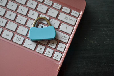 High angle view of key ring on table