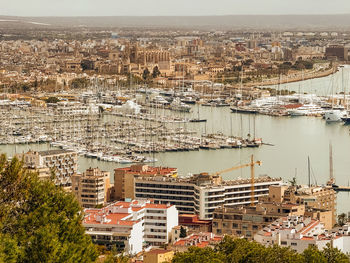 High angle view of buildings in city