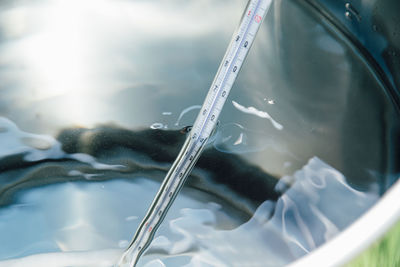 Close-up of water drop on metal