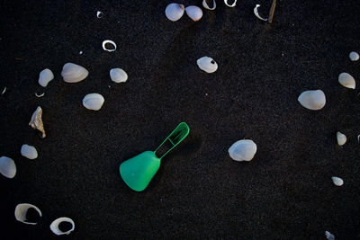 High angle view of blue pebble on sand