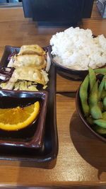 High angle view of food on table