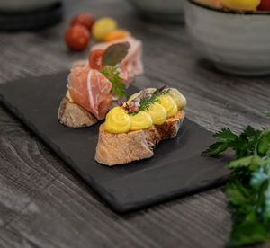 Close-up of dessert in plate on table