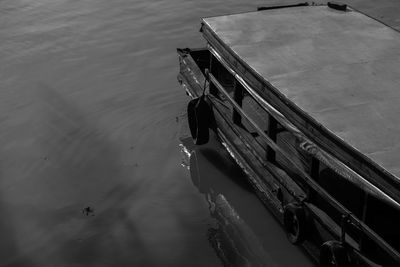 High angle view of ship moored at sea