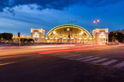 Light trails on road at night