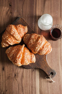 High angle view of breakfast on table