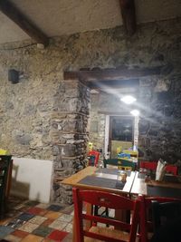 Empty chairs and table in restaurant