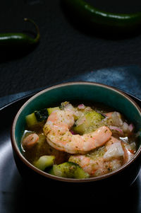 High angle view of food in bowl on table