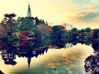 Reflection of buildings in water