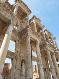 Low angle view of old temple against sky