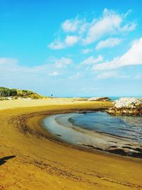 Scenic view of beach against blue sky