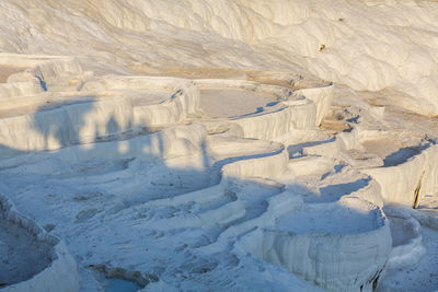 High angle view of snowcapped mountains during winter