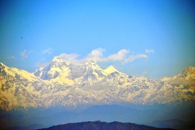Scenic view of snowcapped mountains against sky