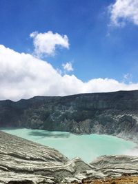 Scenic view of mountains against cloudy sky