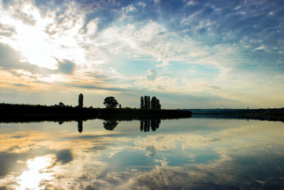 Scenic view of lake against sky during sunset