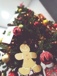 Close-up of christmas tree at home