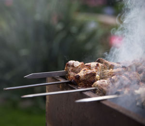 Close-up of meat on barbecue grill