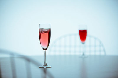 Close-up of wineglass on table
