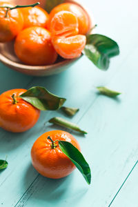 High angle view of fruits on table