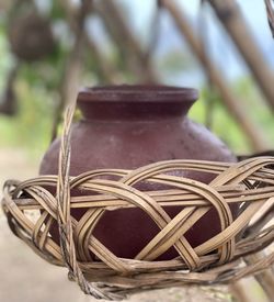 Close-up of wicker basket on table