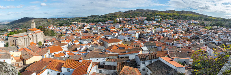 High angle view of townscape against sky