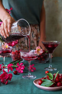 Sangria summer cocktail. beautiful glasses with summer cocktails.