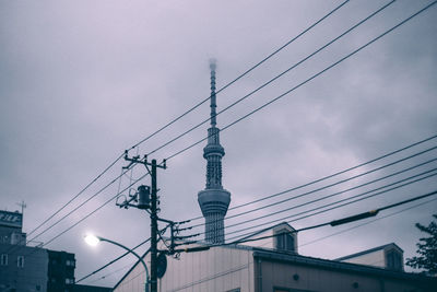 Low angle view of electricity pylon