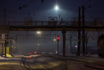 Railroad tracks at night