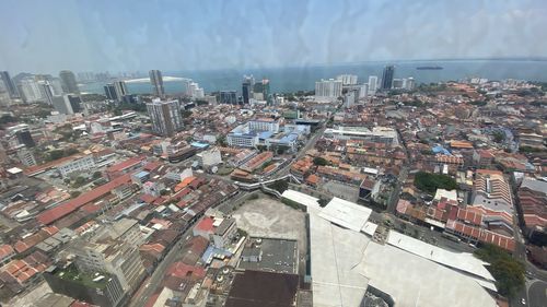 High angle view of townscape against sky