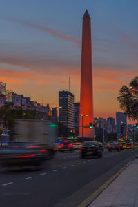 Blurred motion of traffic on road at dusk