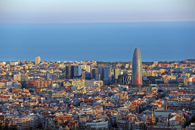 High angle view of buildings in city