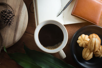 High angle view of coffee on table